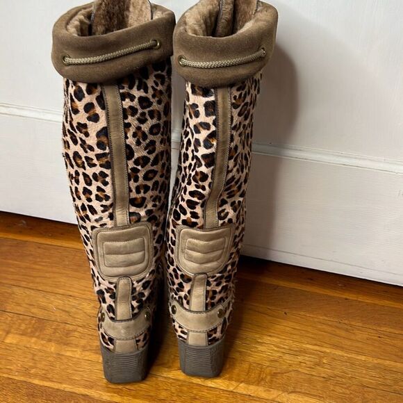Cole Haan Cheetah Hair Fur Lined Knee High Wedge Boots Suede Size 6 - Picture 3 of 10